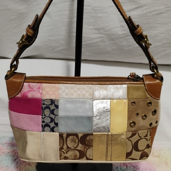 SALE! Authentic Coach Pastel Patchwork Small Vintage Y2K Shoulder Bag W Hangtag - Picture 3 of 16